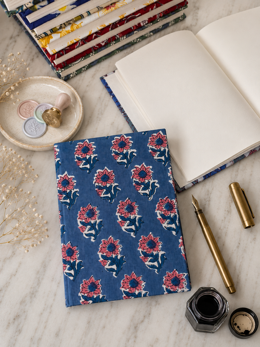 Hand Block Printed Diary – Neel Gul Bloom  | Gulpankh Canada