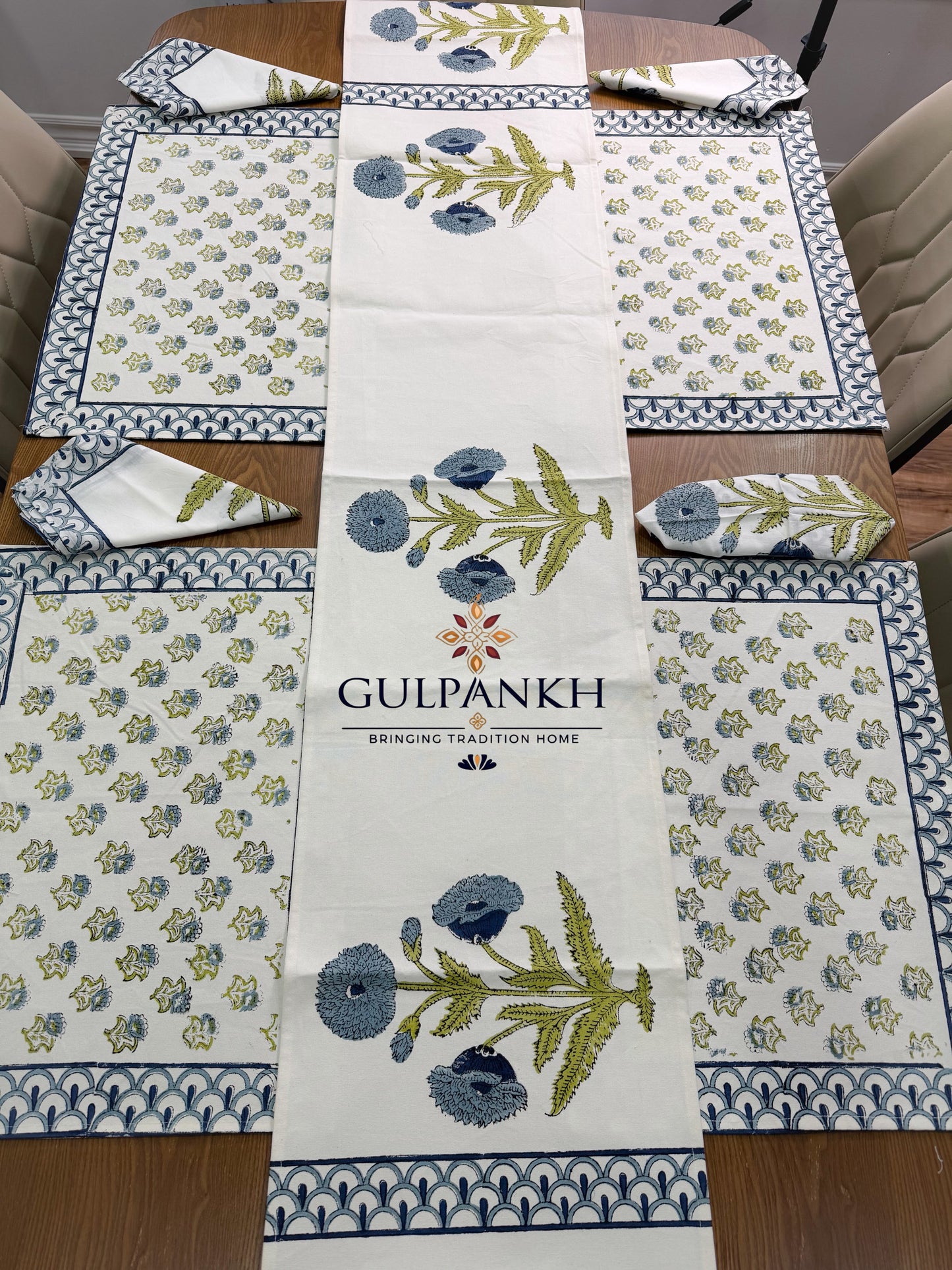Hand Block Printed Dining Table Set – Neel Pushp Garden | Gulpankh Canada