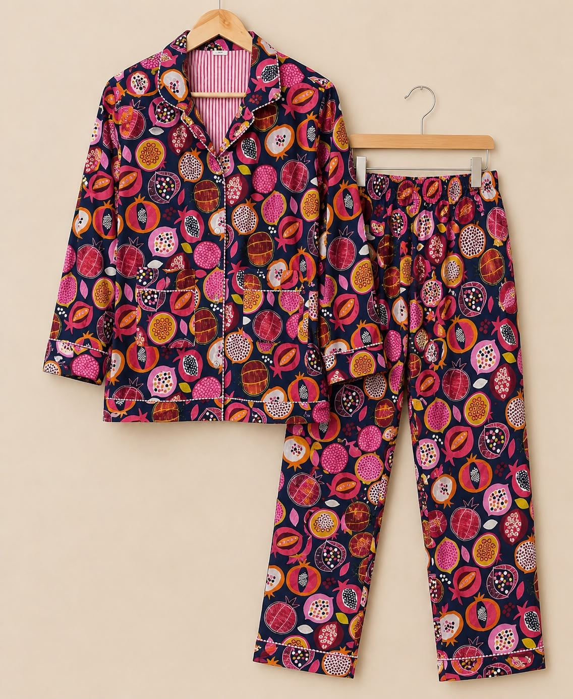 Hand Block Printed Cotton PJ Set with Storage Bag – Pomegranate Pop | Gulpankh Canada
