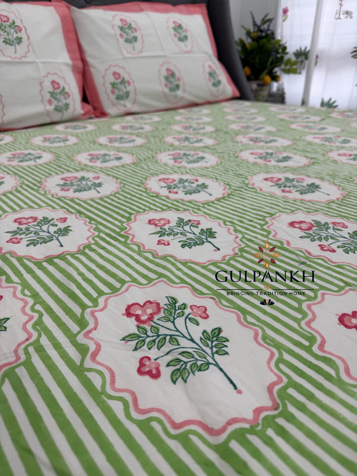 Spring Garden Hand Block Printed Fitted Bedsheet | Gulpankh Canada