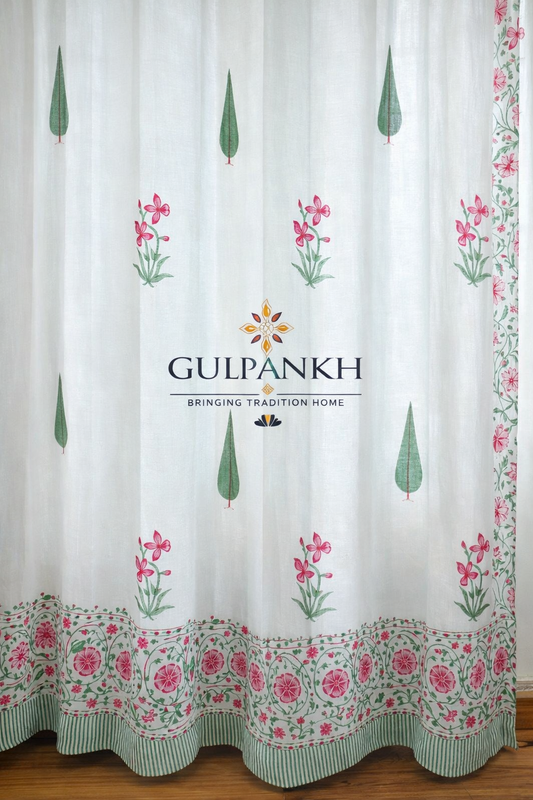 Hand Block Printed Cotton Curtains - Gul Chakra Bloom | Gulpankh Canada