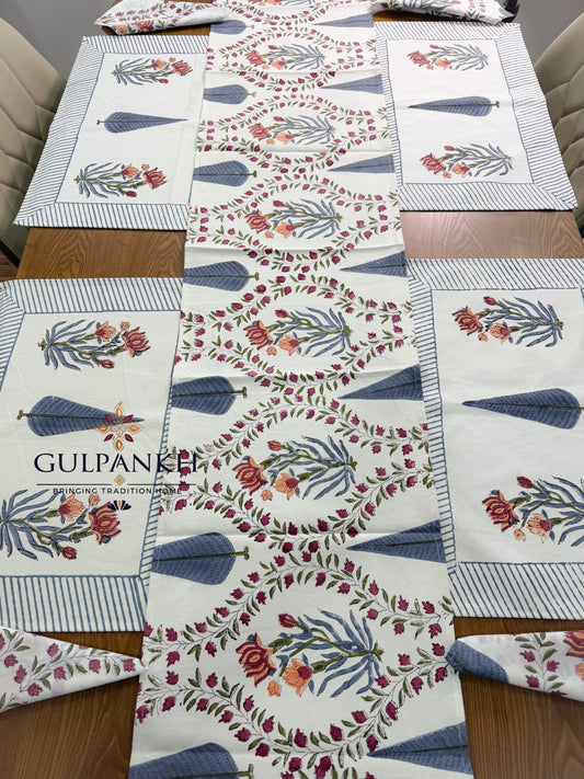 Hand Block Printed Dining Table Set – Saanjh Botanical | Gulpankh Canada