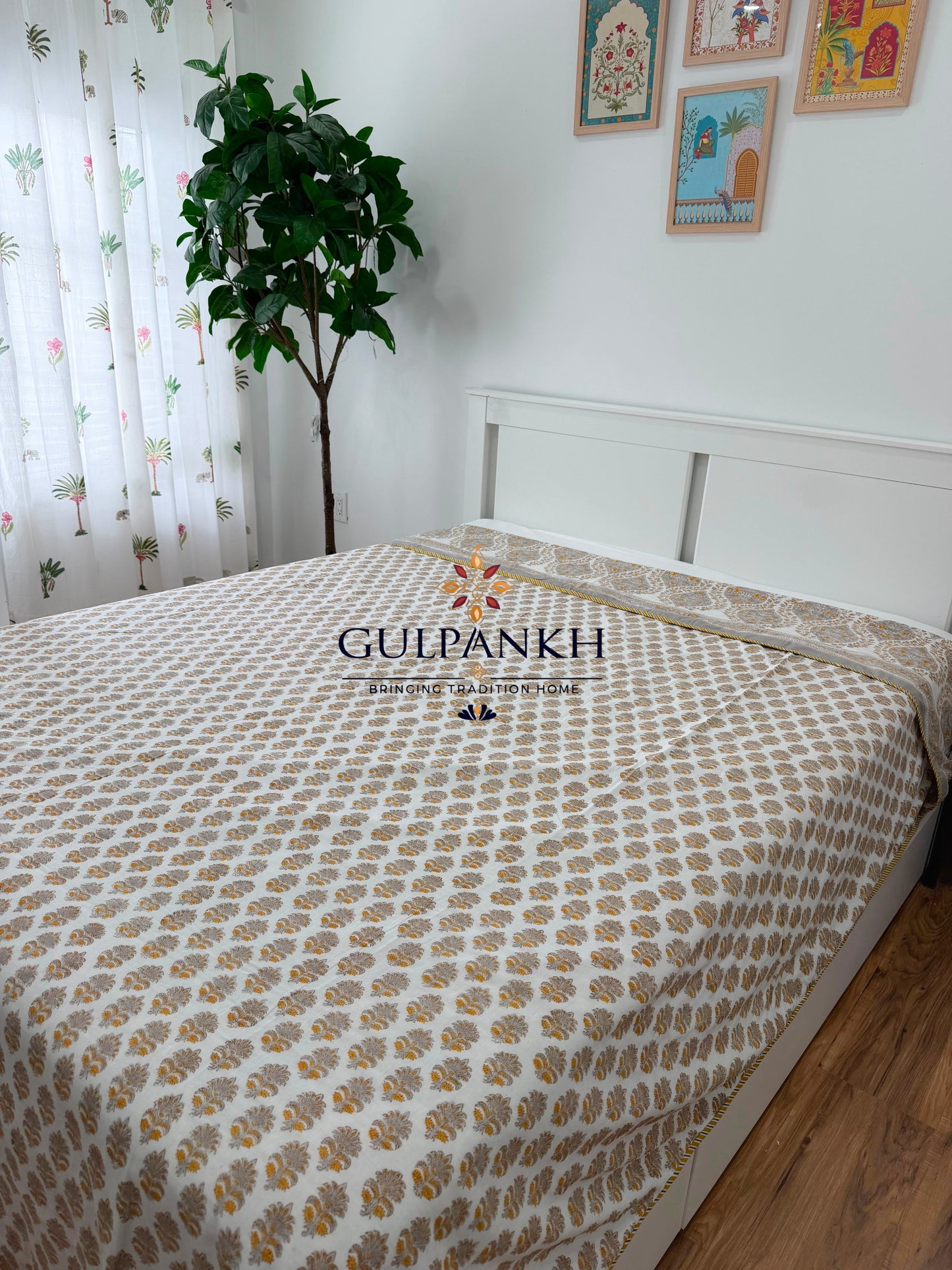 Hand Block Printed Mulmul Cotton Dohar - Vintage Ash Garden | Gulpankh Canada