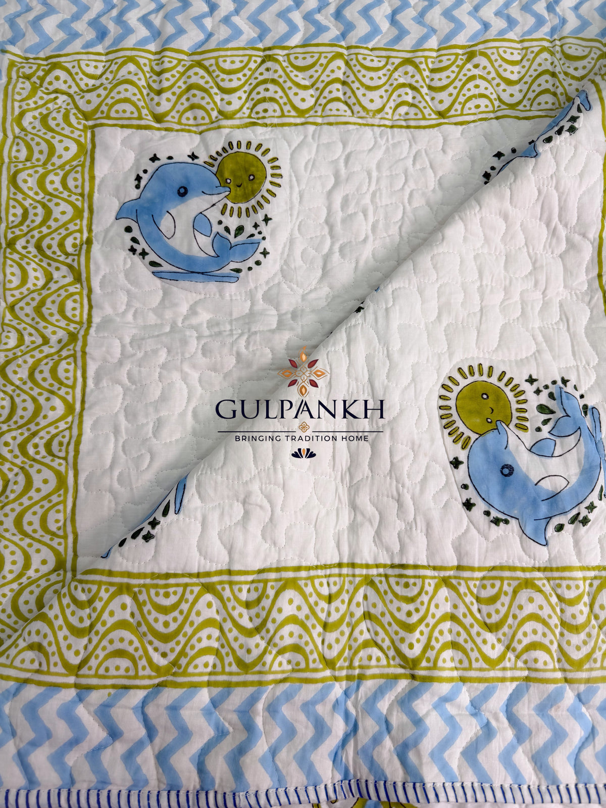 Reversible Baby Quilt - Dolphin & Monkey Fun | Gulpankh Canada