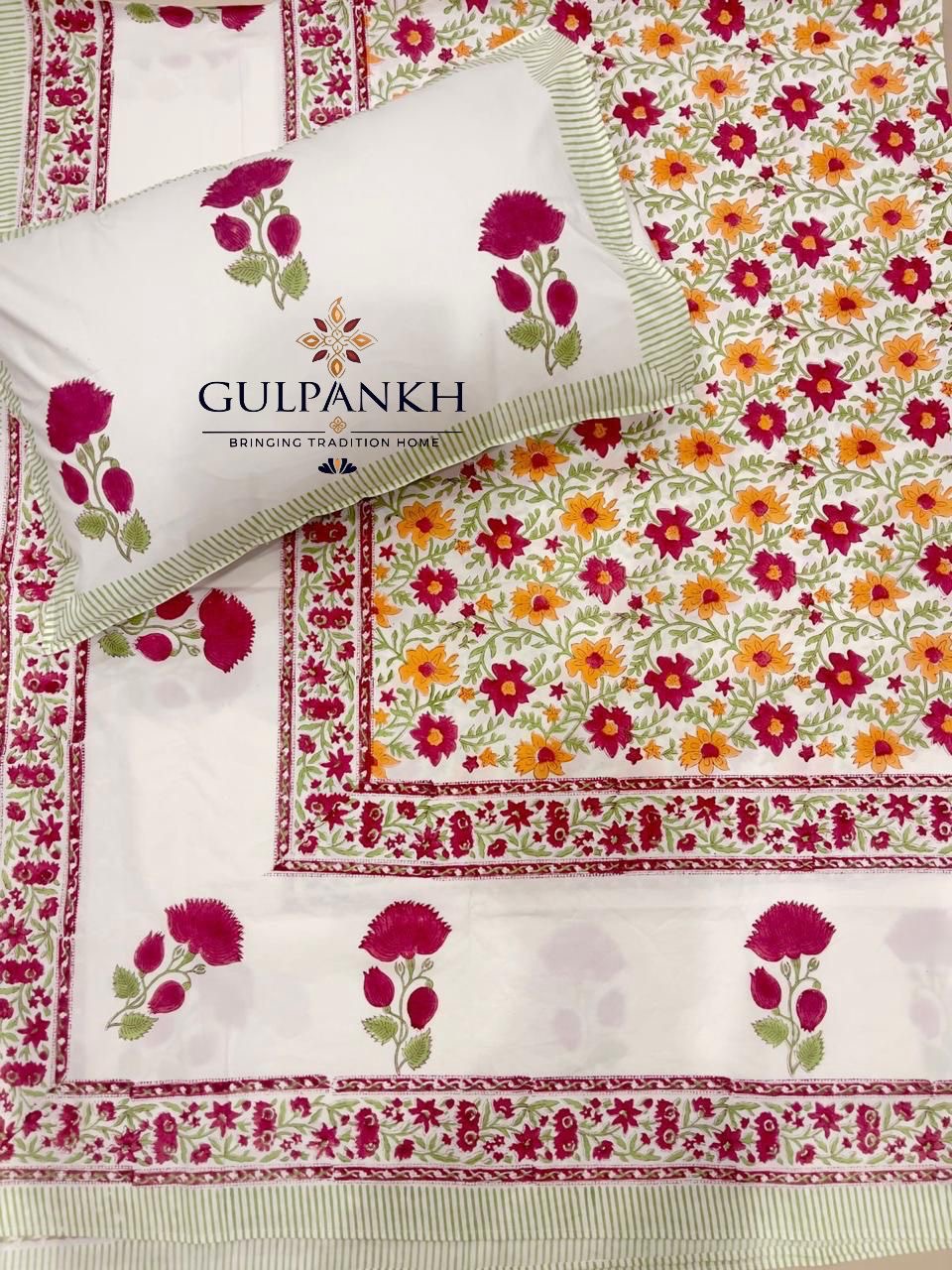 Spring Rani Hand Block Printed Fitted Bedsheet | Gulpankh Canada