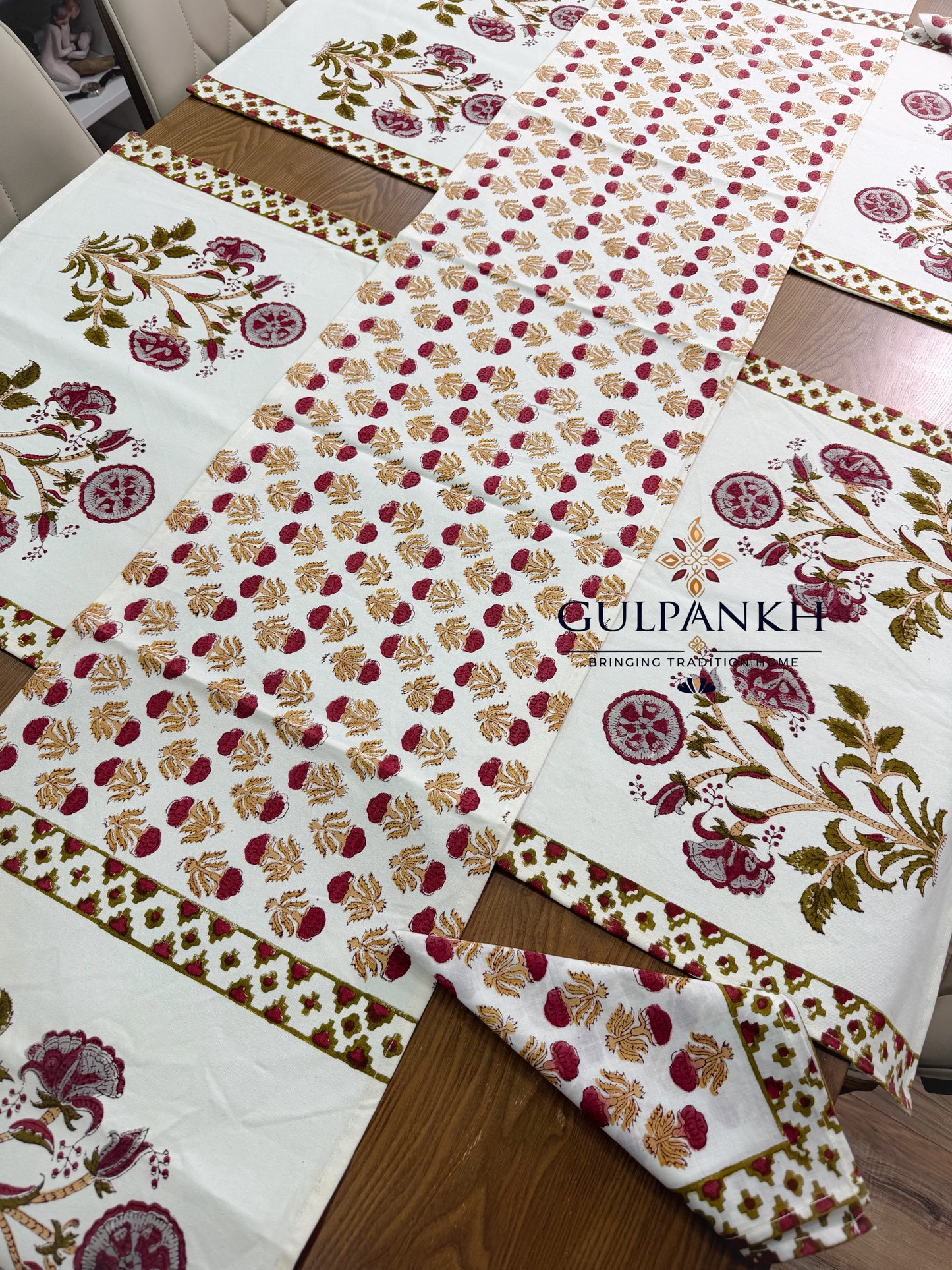 Hand Block Printed Dining Table Set – Gulnaar Heritage | Gulpankh Canada