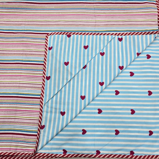 Hand Block Printed Hooded Baby Receiving Blanket – Sky Heart Stripes | Gulpankh Canada