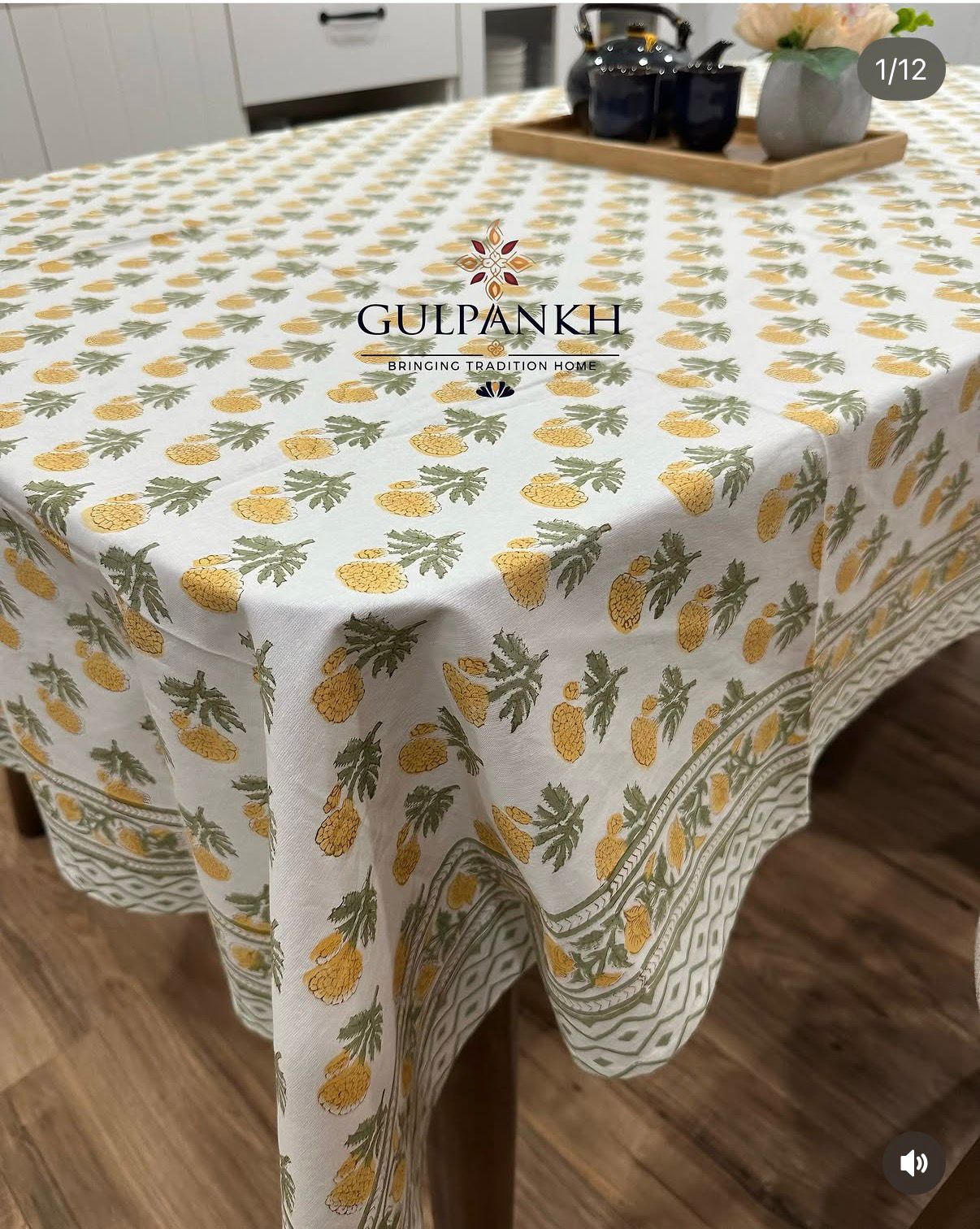 Marigold Garden Hand Block Printed Cotton Tablecloth | Gulpankh Canada