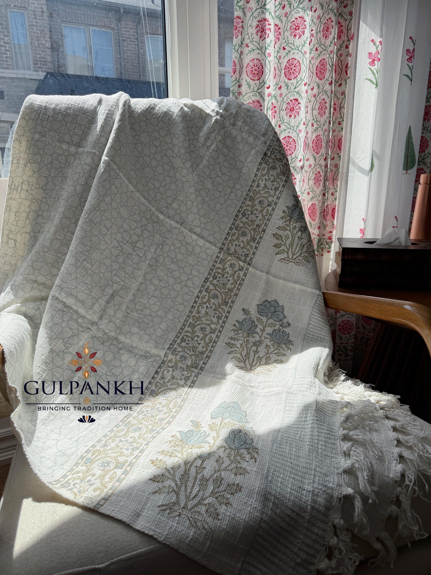 Hand Block Printed TNT Sofa Throw – Mist Loom | Gulpankh Canada