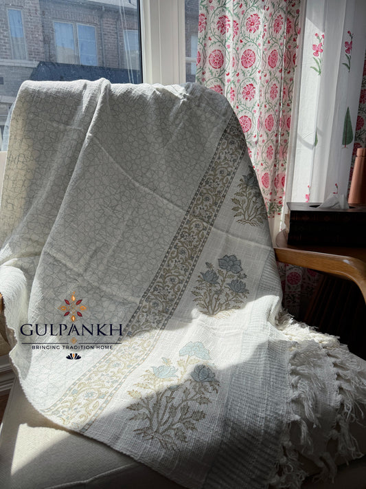 Hand Block Printed TNT Sofa Throw – Mist Loom | Gulpankh Canada
