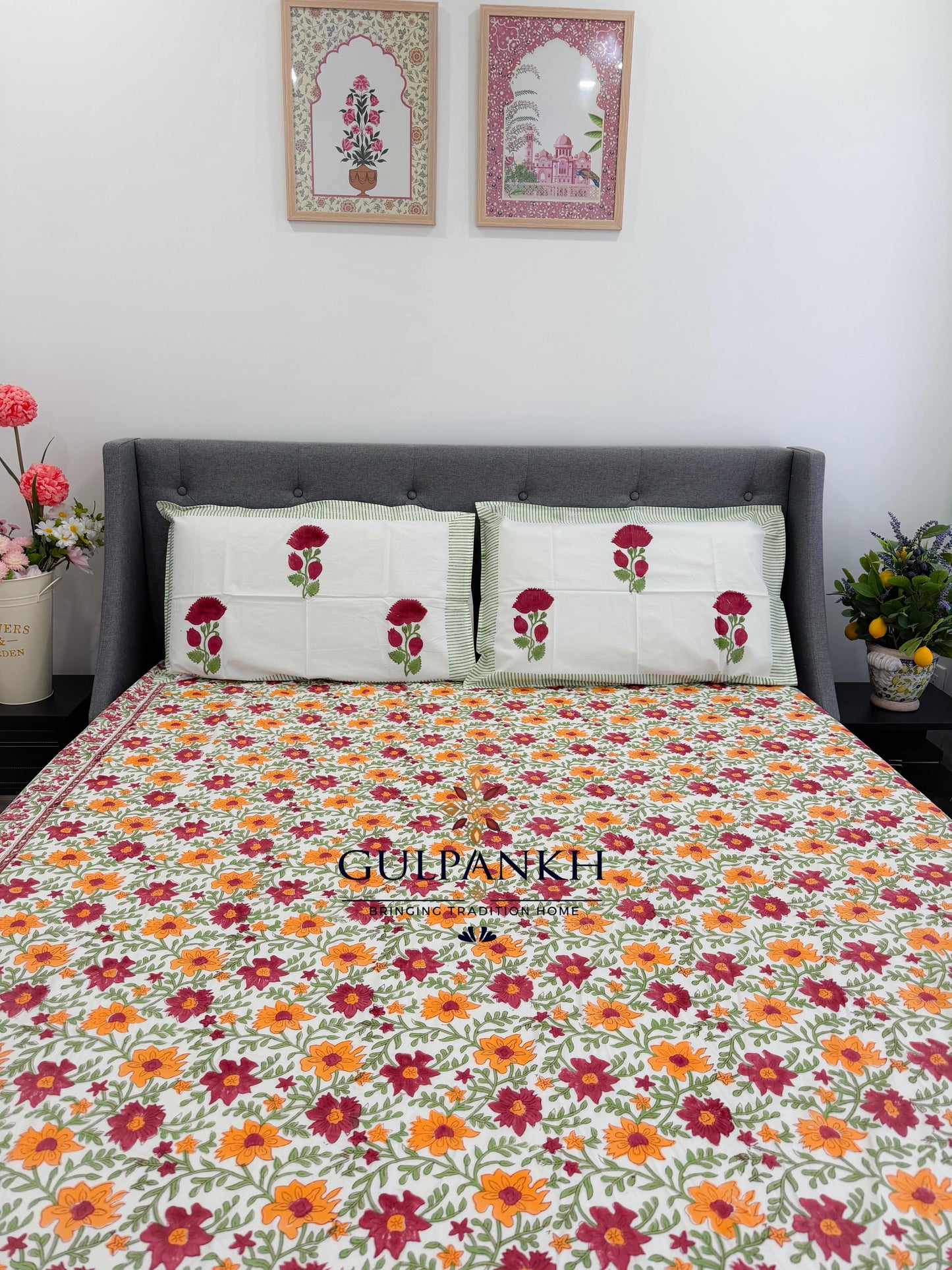 Spring Rani Hand Block Printed Fitted Bedsheet | Gulpankh Canada