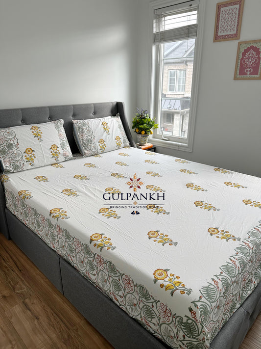 Amber Garden Hand Block Printed Fitted Bedsheet | Gulpankh Canada