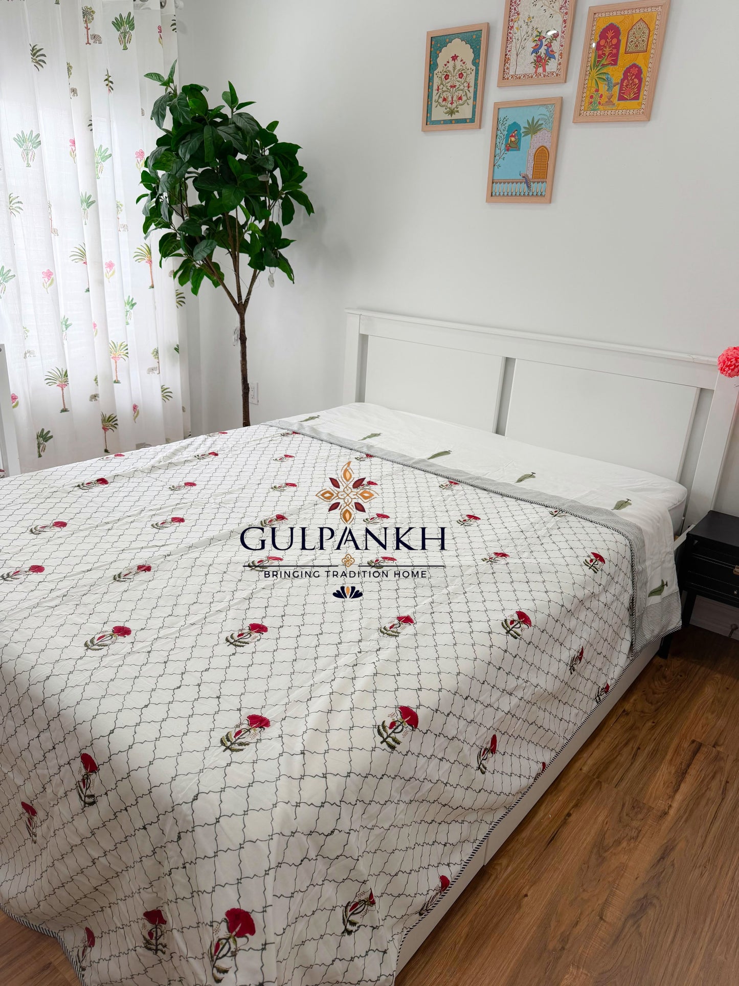 Hand Block Printed Mulmul Cotton Dohar - Gulab Jharokha | Gulpankh Canada