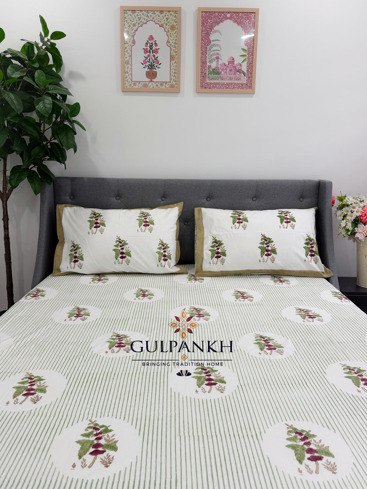 Hand Block Printed King Fitted Bedsheet - Gulbahar | Gulpankh Canada