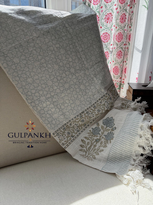 Hand Block Printed TNT Sofa Throw – Mist Loom | Gulpankh Canada