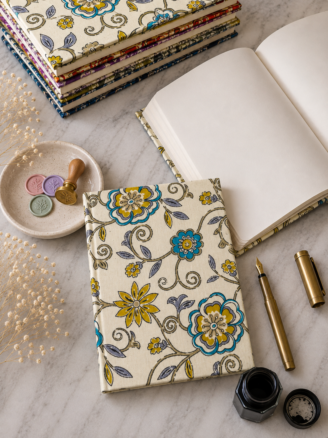 Hand Block Printed Diary – Neel Mustard Gulzar  | Gulpankh Canada