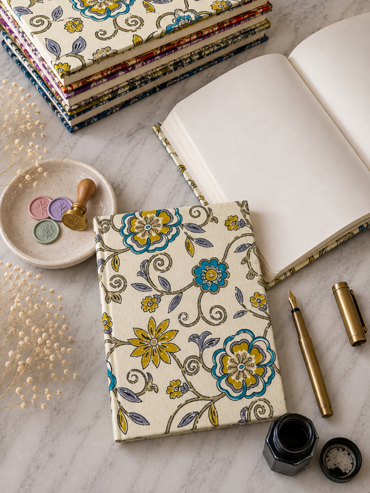 Hand Block Printed Diary – Neel Mustard Gulzar  | Gulpankh Canada