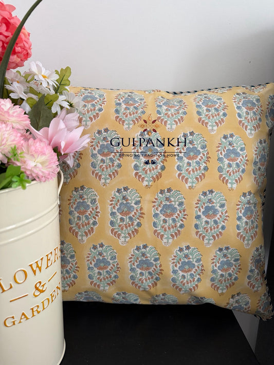 Mustard Heritage Set of Two Hand Block Printed Cushion Covers | Gulpankh Canada