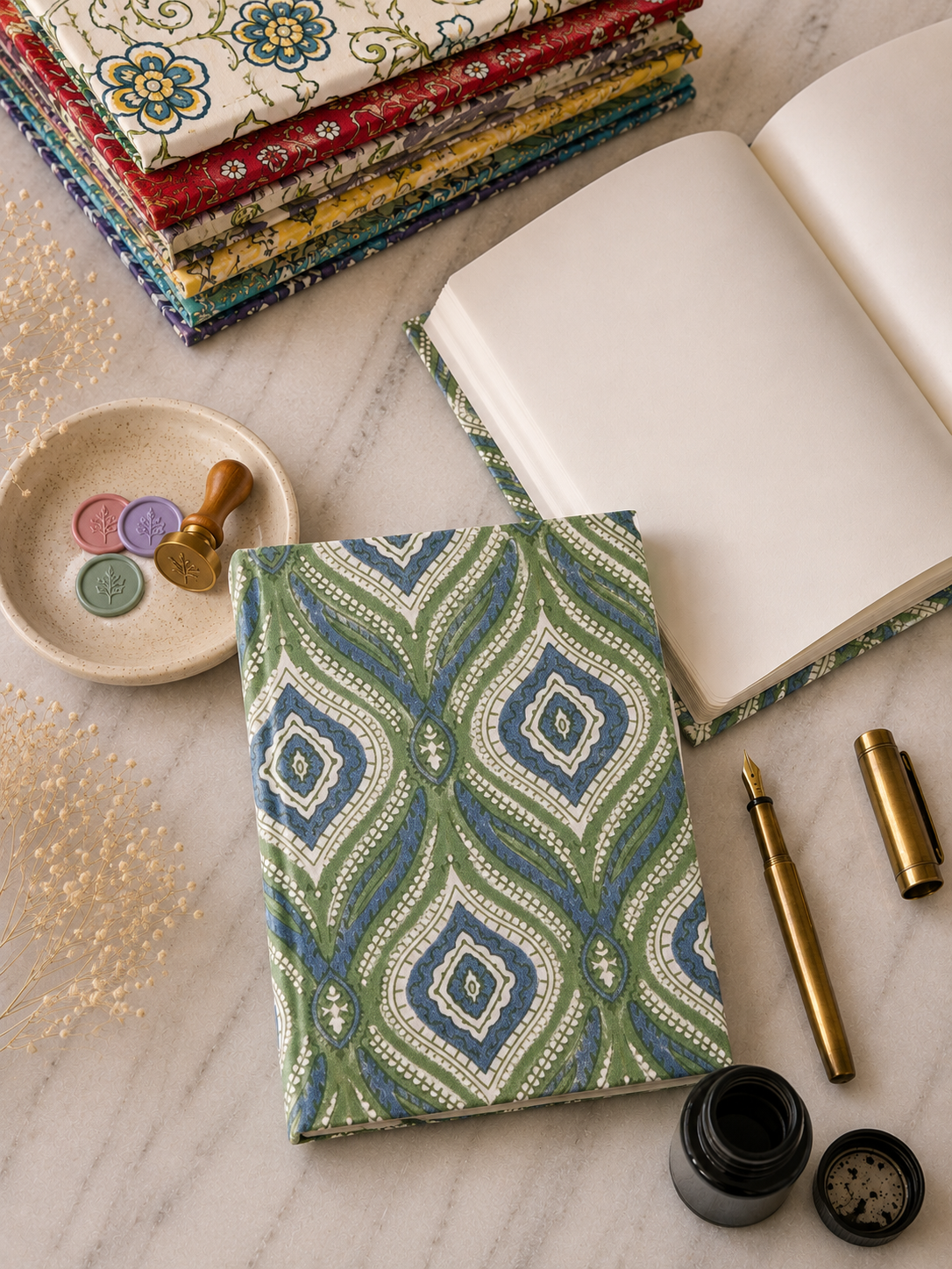 Hand Block Printed Diary – Sage Neel Paisley  | Gulpankh Canada