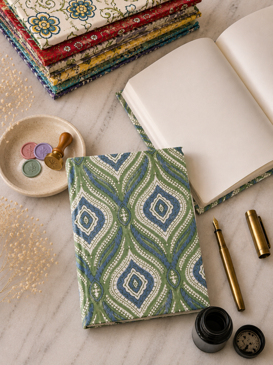 Hand Block Printed Diary – Sage Neel Paisley  | Gulpankh Canada
