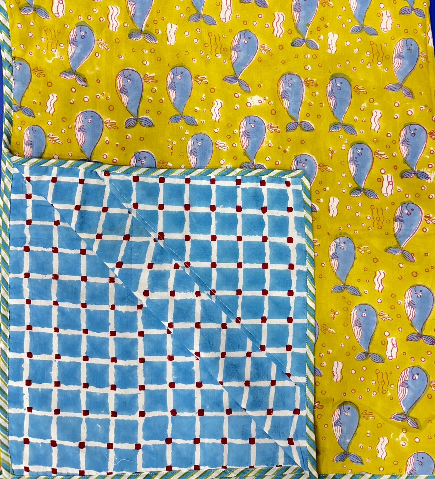 Hand Block Printed Hooded Baby Swaddle Blanket – Sunny Whale | Gulpankh Canada