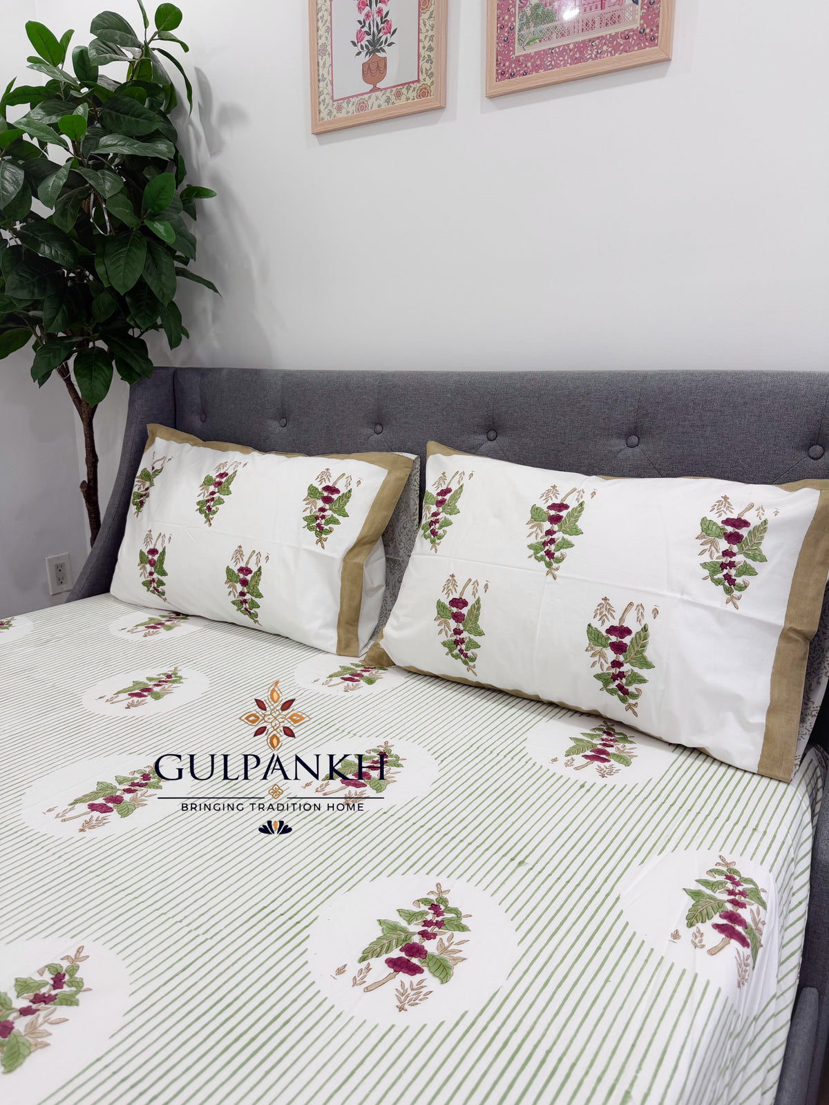 Hand Block Printed King Fitted Bedsheet - Gulbahar | Gulpankh Canada