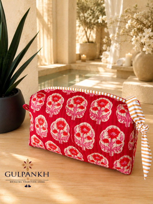 Hand Block Printed Quilted Vanity Bag – Gulbahaar Rouge | Gulpankh Canada