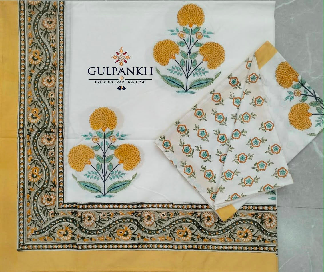 Hand Block Printed King Fitted Bedsheet - Genda Gulzar | Gulpankh Canada