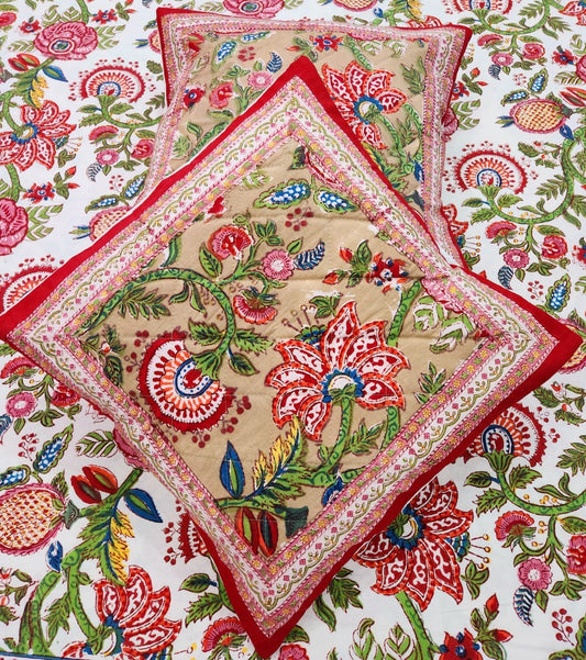 Quilted Hand Block Printed Cushion Cover – Royal Blossom | Gulpankh Canada