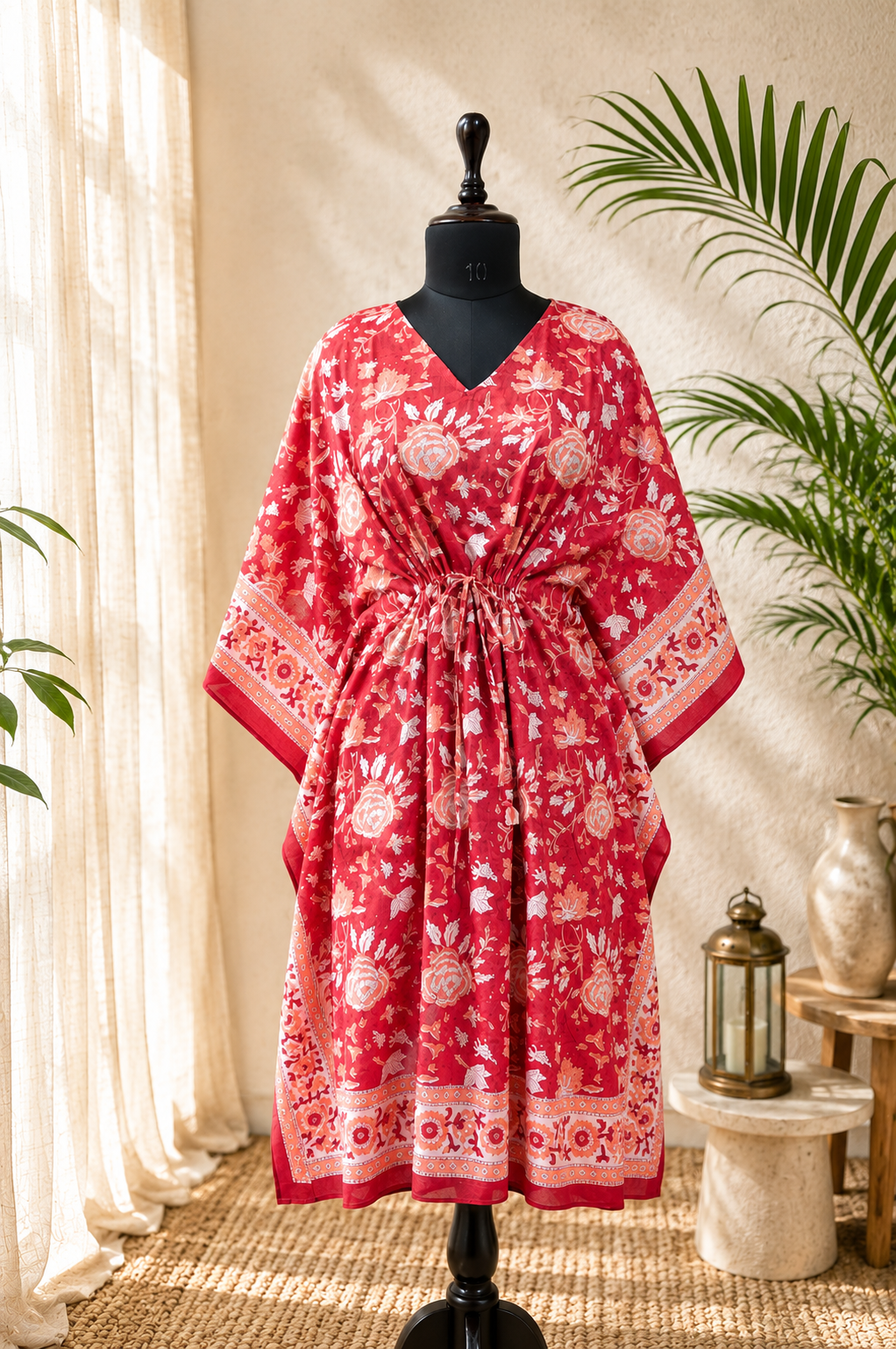 Hand Block Printed Cotton Kaftan – Gulnaar Rose Blossom | Gulpankh Canada