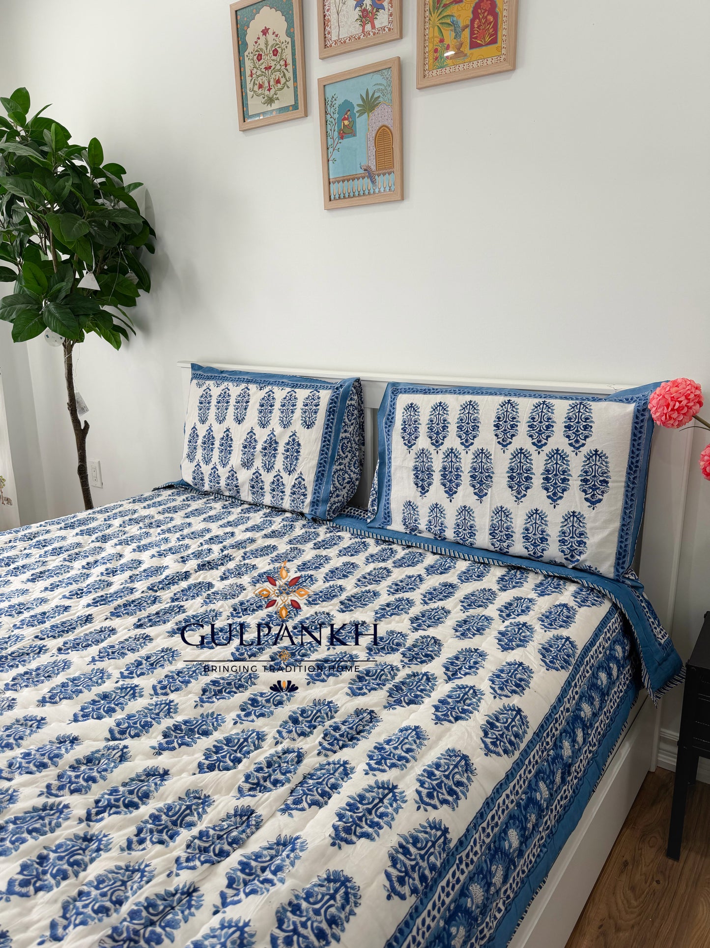 Hand Block Printed Cotton Quilt - Neel Vatika | Gulpankh Canada