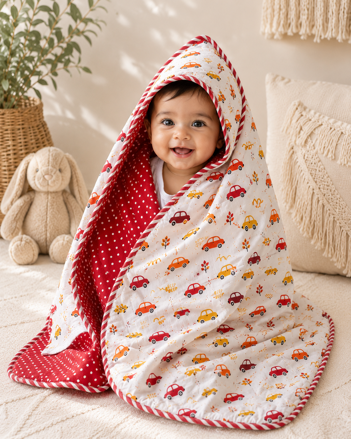 Hand Block Printed Hooded Baby Swaddle Blanket – Little Roadster | Gulpankh Canada