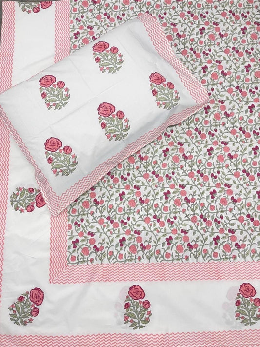 Hand Block Printed 100% Cotton Twin Fitted Bedsheet - Gulnaar Bloom | Gulpankh Canada