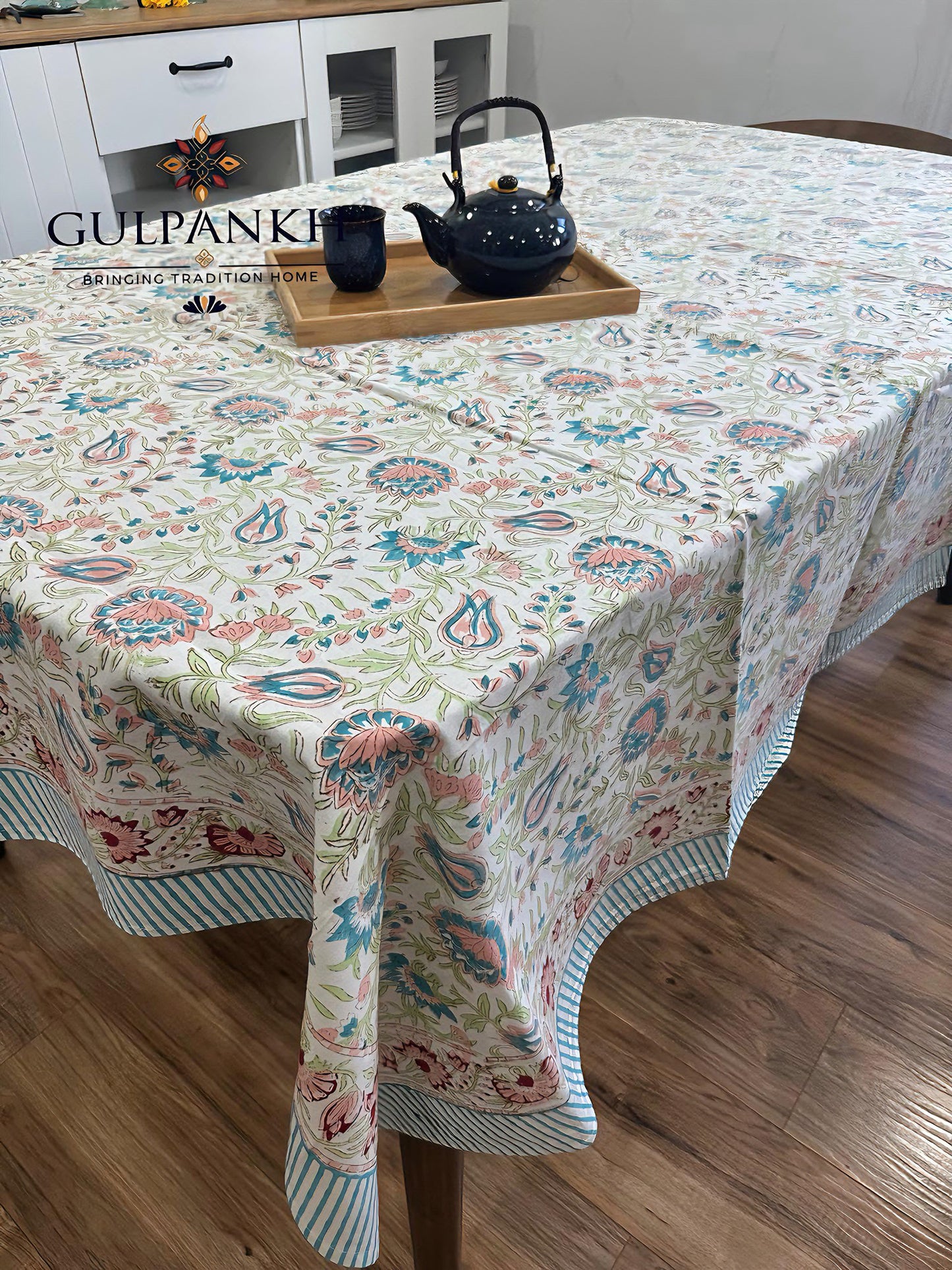 Meher Bloom Hand Block Printed Cotton Tablecloth | Gulpankh Canada