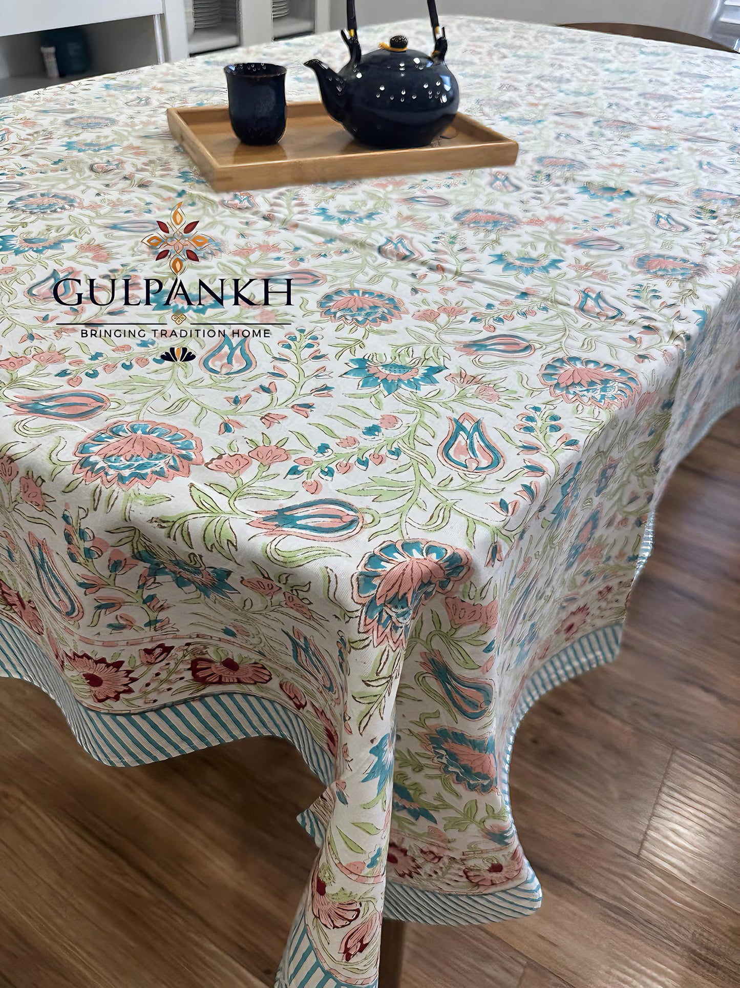 Meher Bloom Hand Block Printed Cotton Tablecloth | Gulpankh Canada