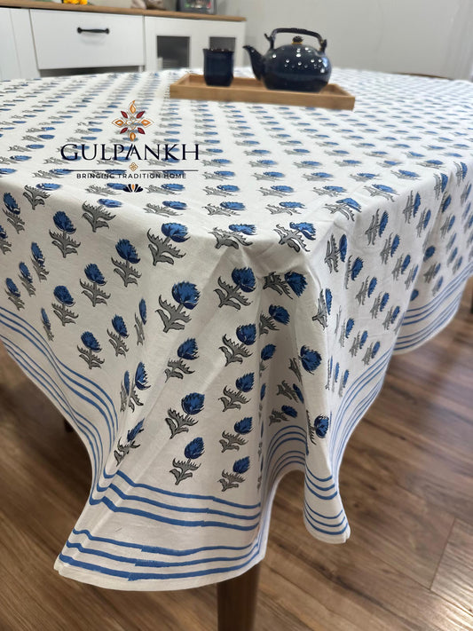 Indigo Buta Hand Block Printed Cotton Tablecloth | Gulpankh Canada