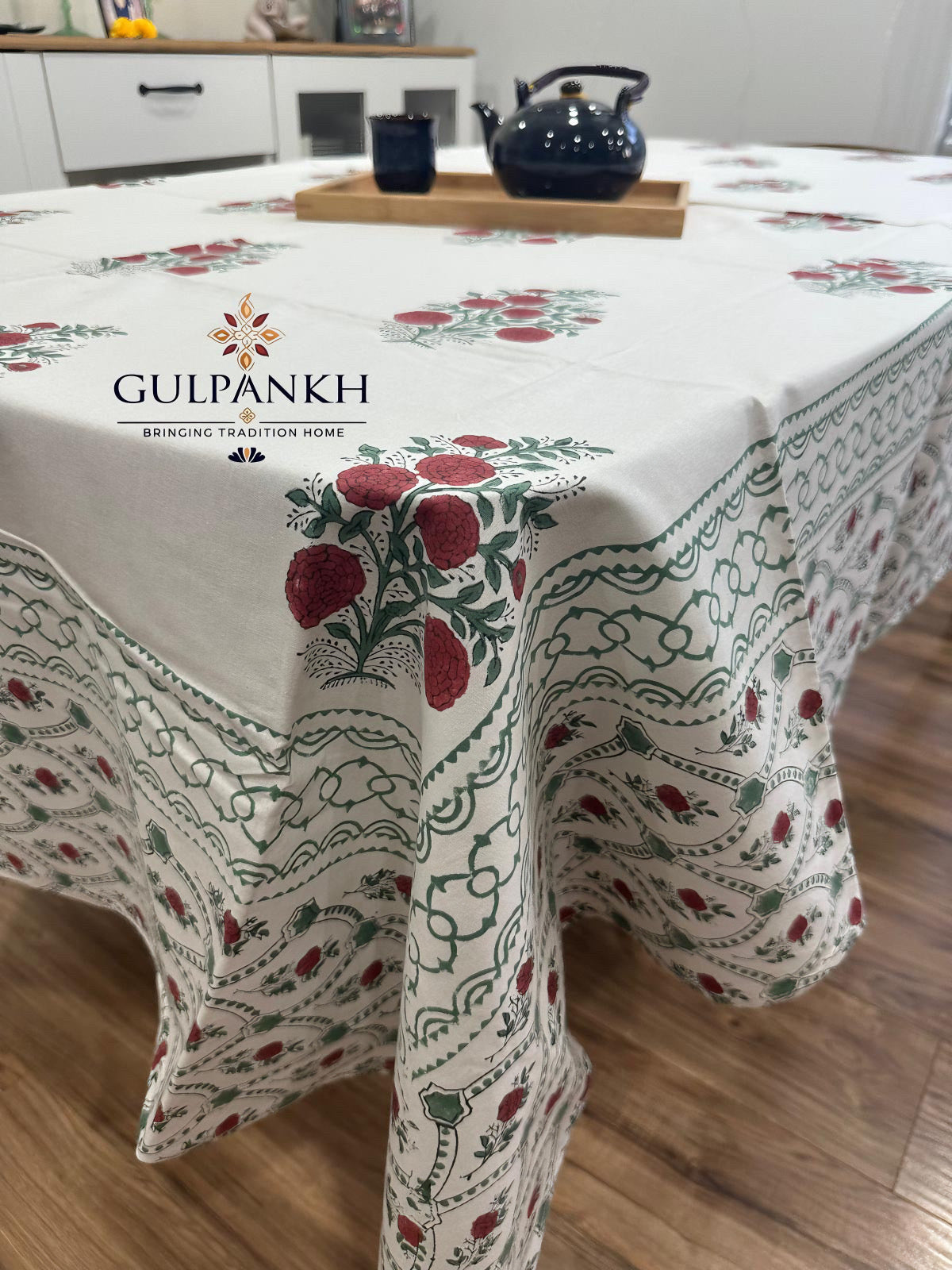 Gul Lata Hand Block Printed Cotton Tablecloth | Gulpankh Canada