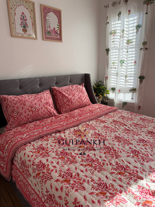 Gulnaar Blossom Hand Block Printed Cotton Quilt | Gulpankh Canada