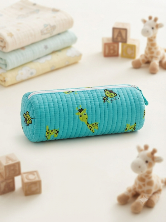 Hand Block Printed Quilted Cotton Pencil Pouch – Giraffe Safari | Gulpankh Canada