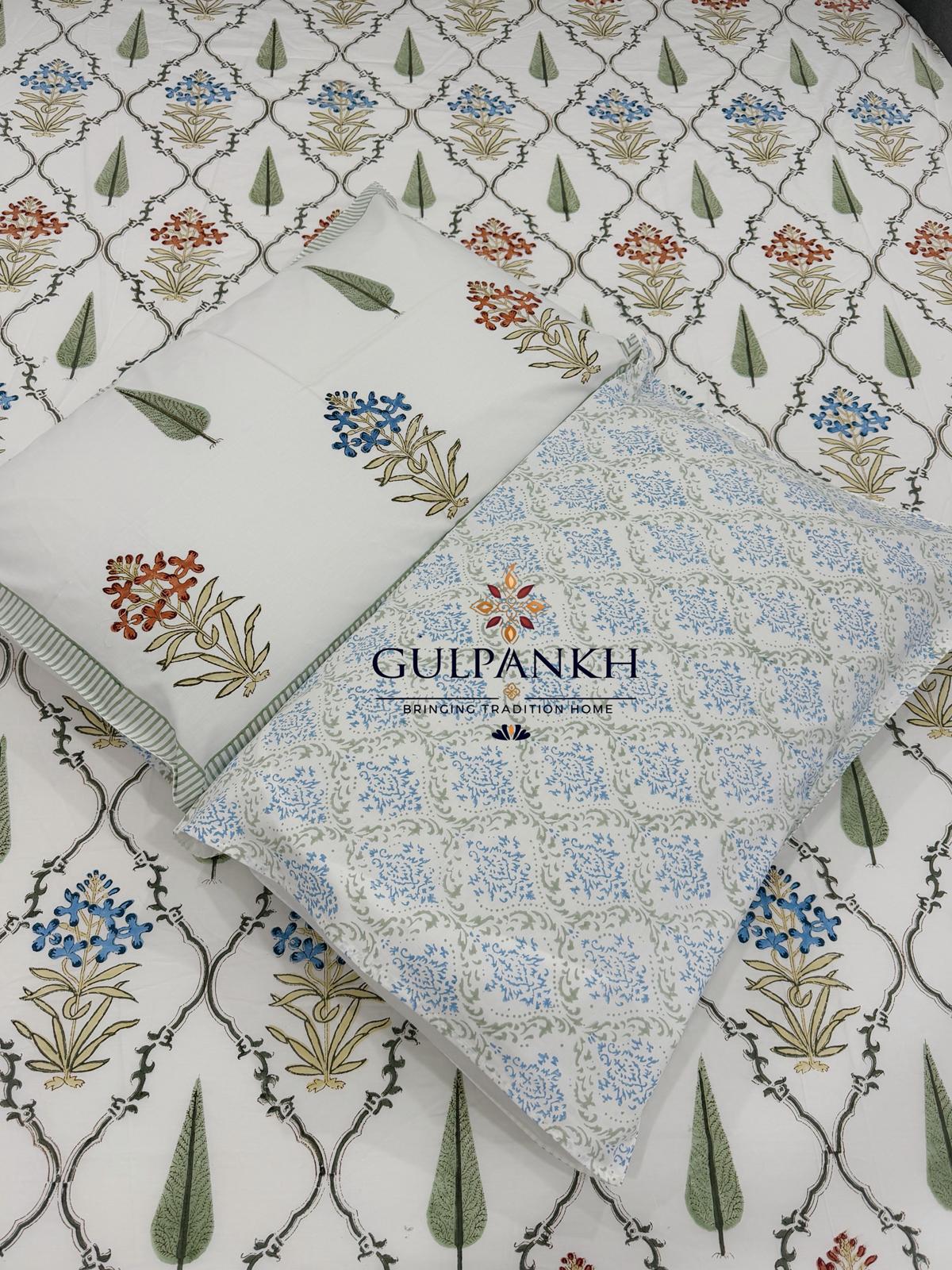 Hand Block Printed King Fitted Bedsheet - Gulmohar Jaal | Gulpankh Canada