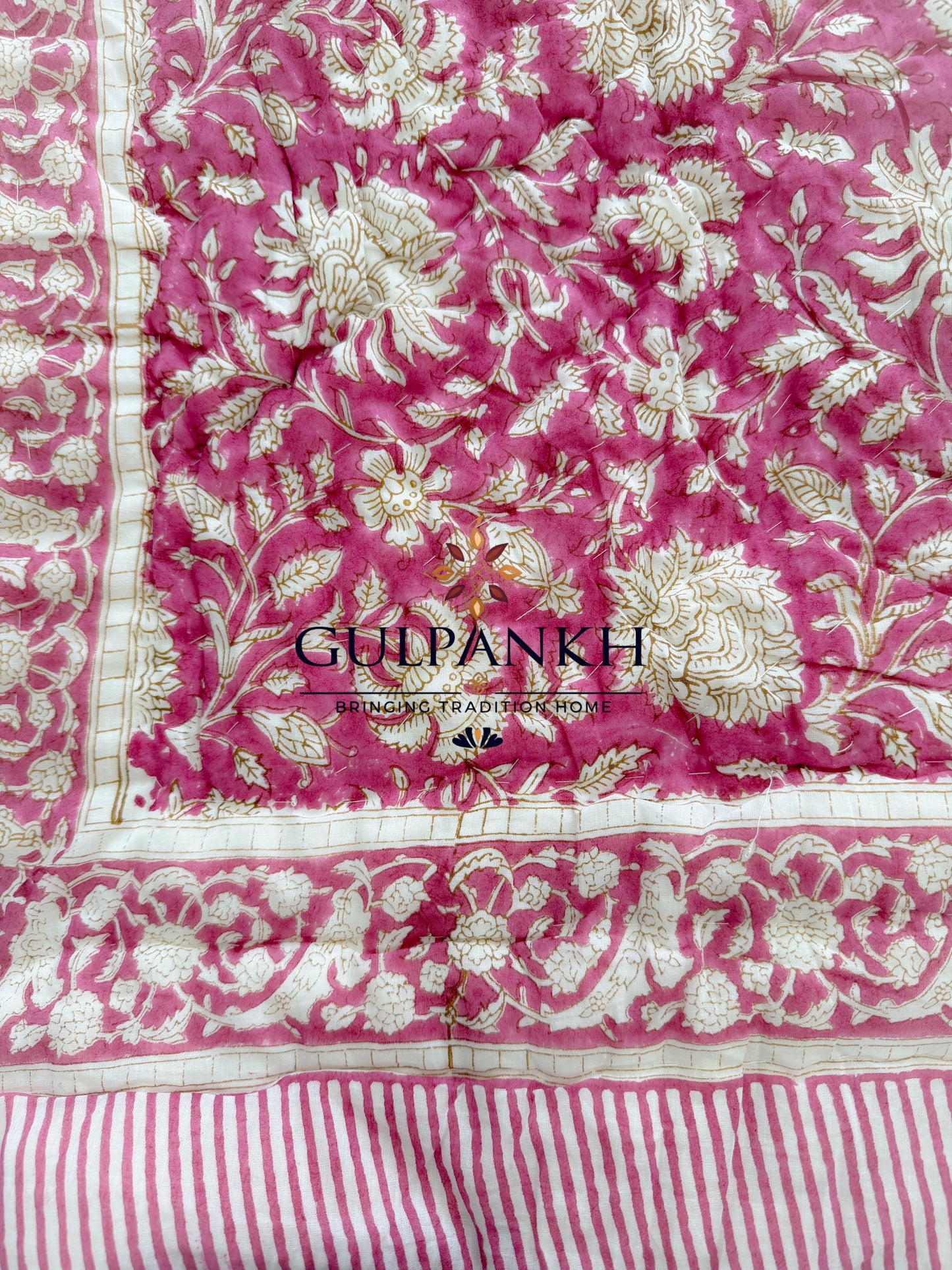 Hand Block Printed Cotton Quilt - Rosé Gulbahar | Gulpankh Canada