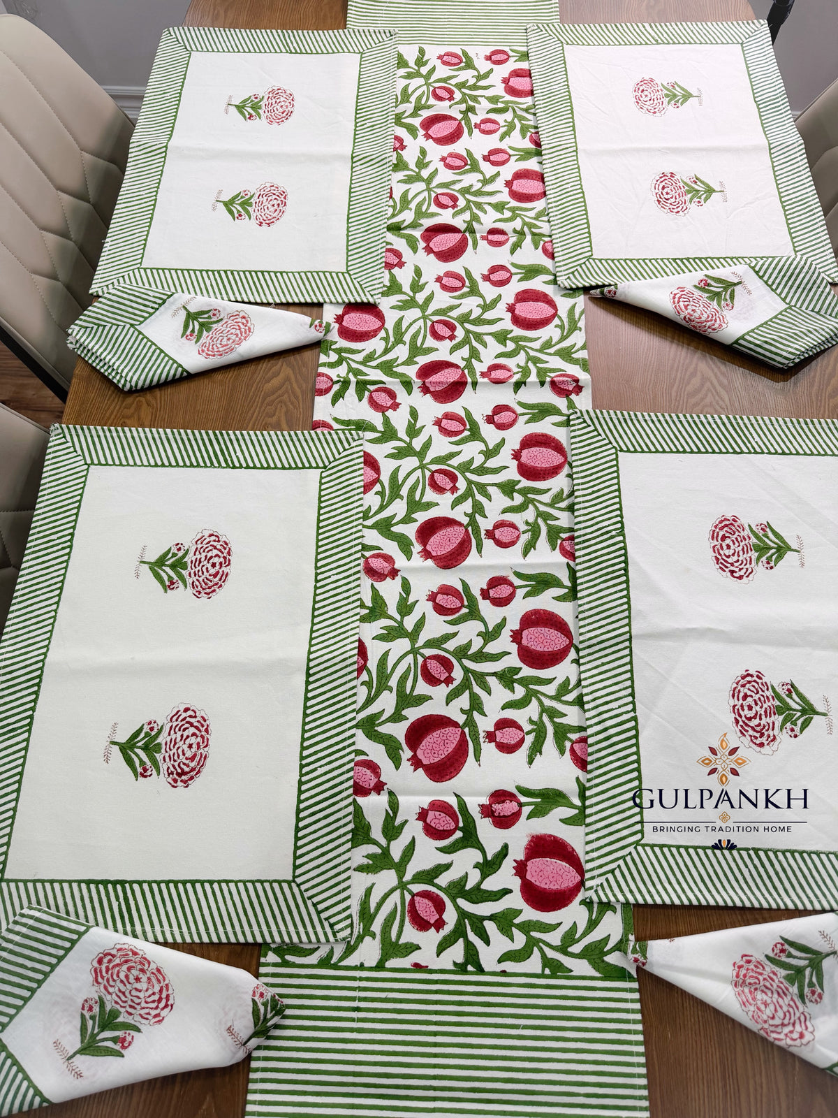 Hand Block Printed Dining Table Set – Anar Gulzar | Gulpankh Canada