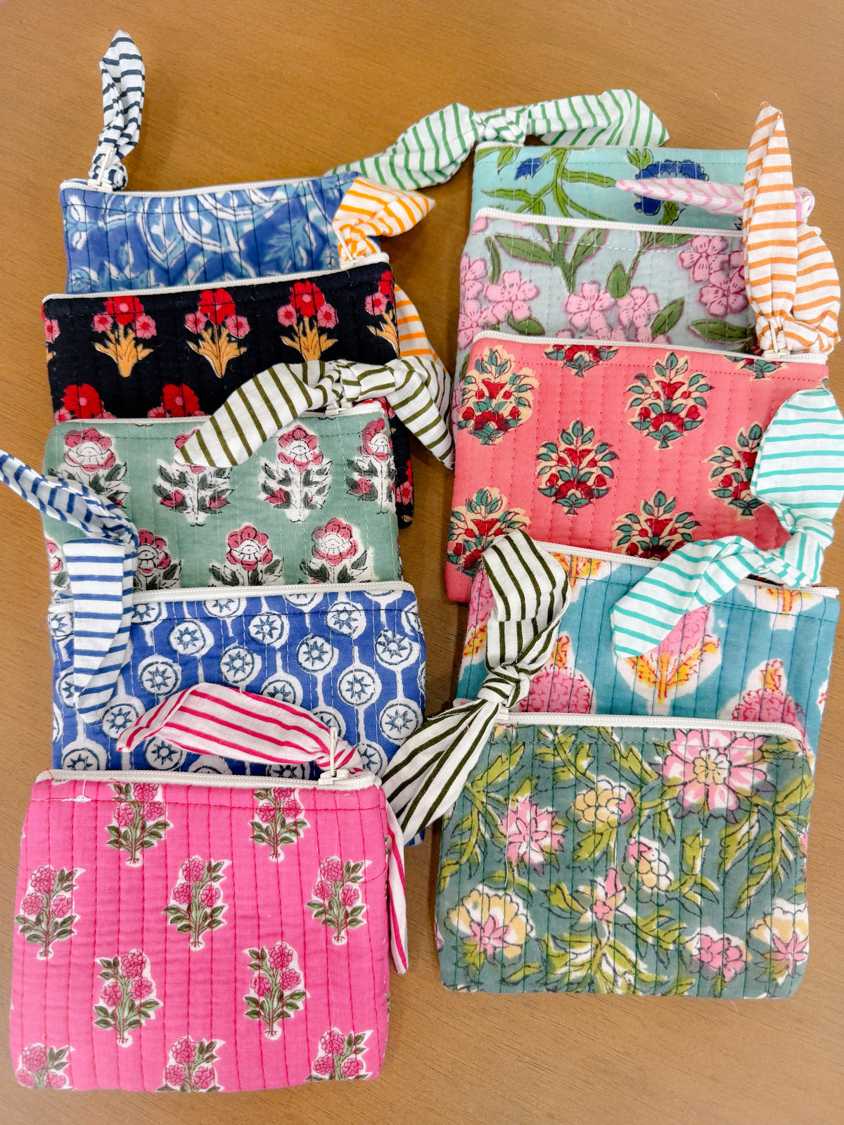 Assorted Hand Block Printed Quilted Flat Pouches – Set of 10 | Gulpankh Canada