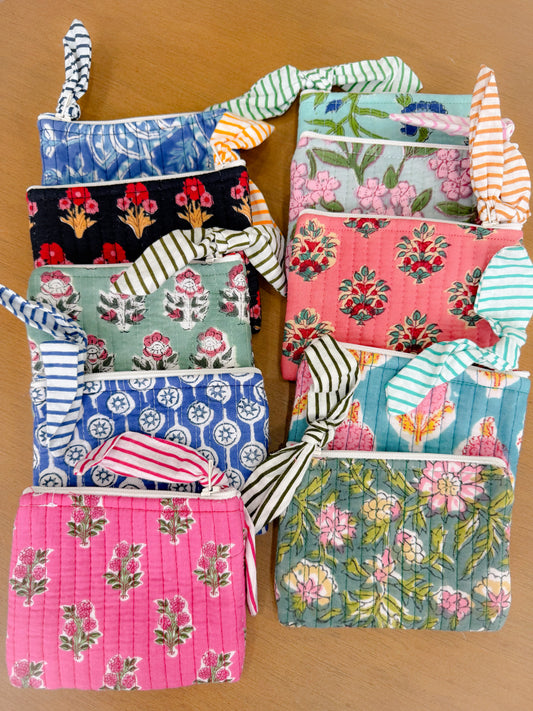 Assorted Hand Block Printed Quilted Flat Pouches – Set of 10 | Gulpankh Canada