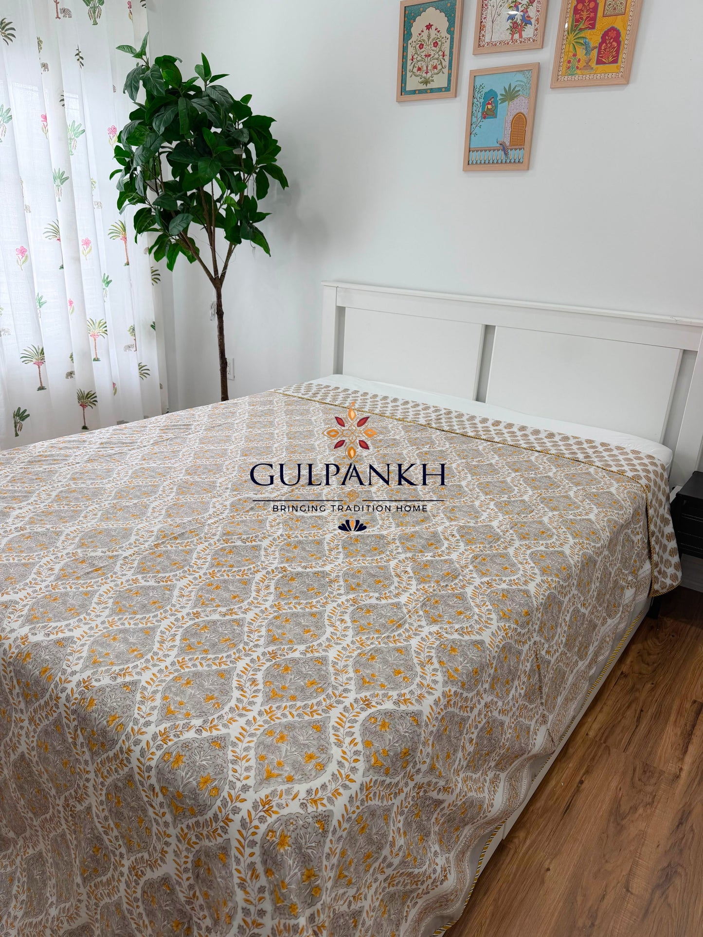 Hand Block Printed Mulmul Cotton Dohar - Vintage Ash Garden | Gulpankh Canada