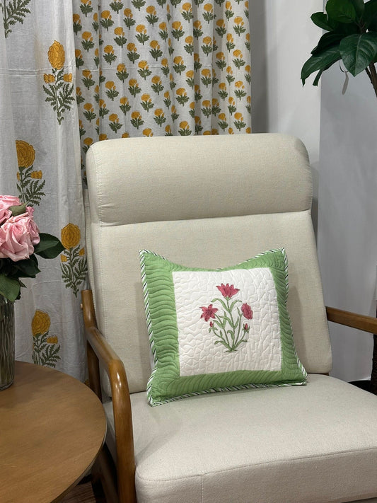Blush Garden Set of Two Hand Block Printed Cushion Covers | Gulpankh Canada