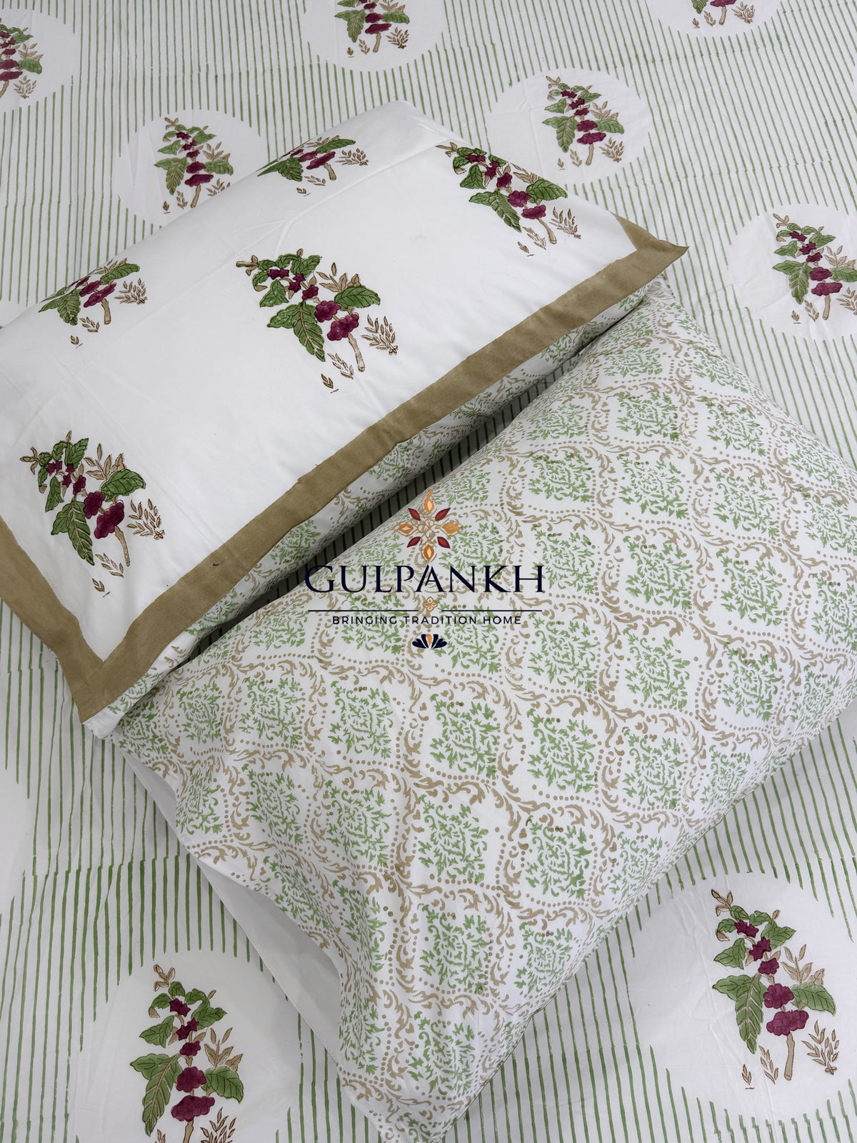 Hand Block Printed King Fitted Bedsheet - Gulbahar | Gulpankh Canada