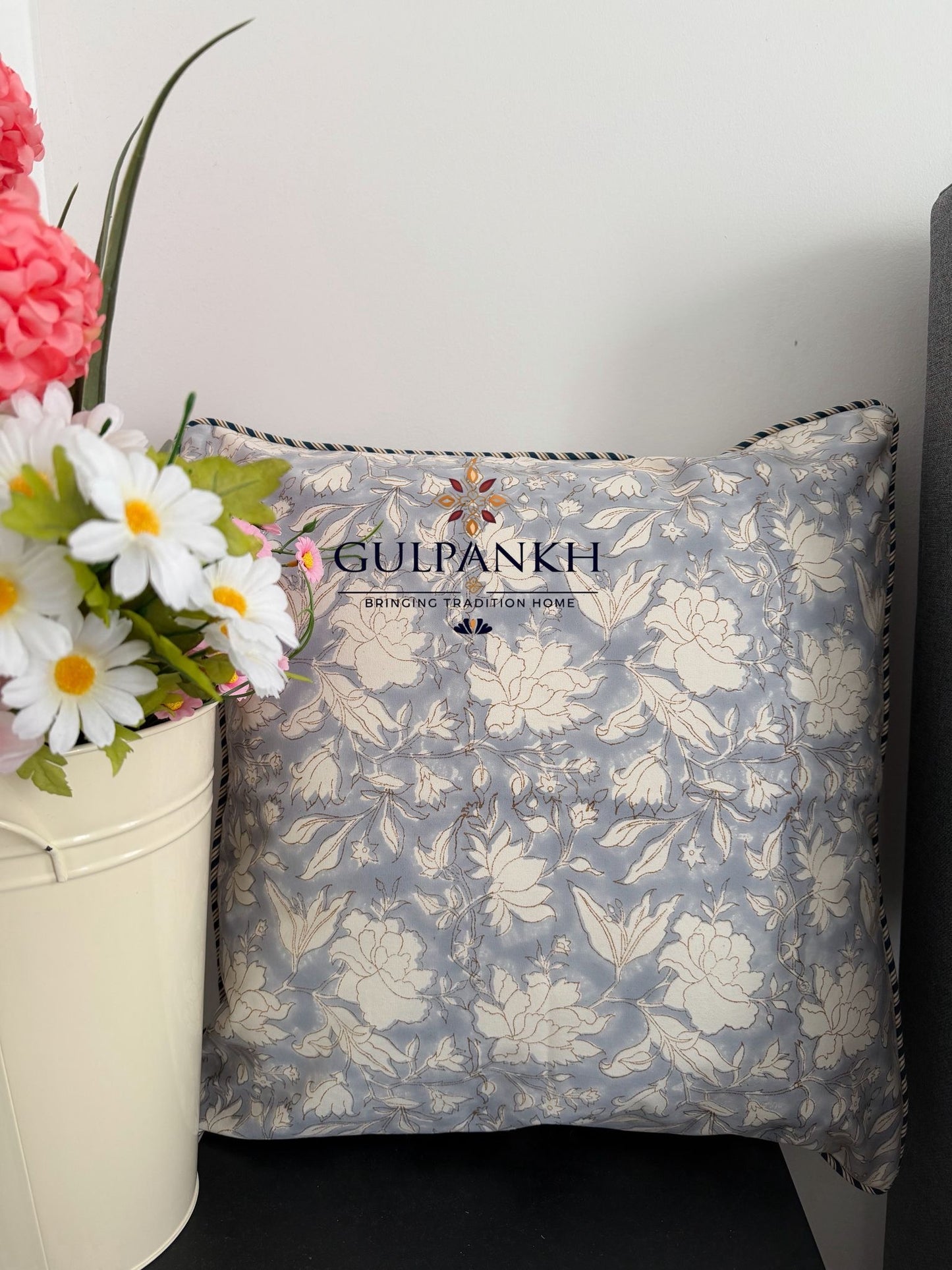 Moonlight Bloom Set of Two Hand Block Printed Cushion Covers | Gulpankh Canada
