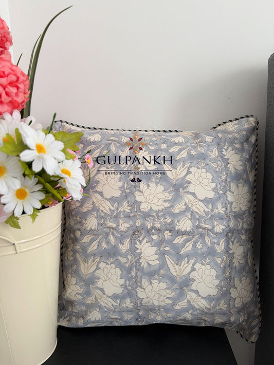 Moonlight Bloom Set of Two Hand Block Printed Cushion Covers | Gulpankh Canada