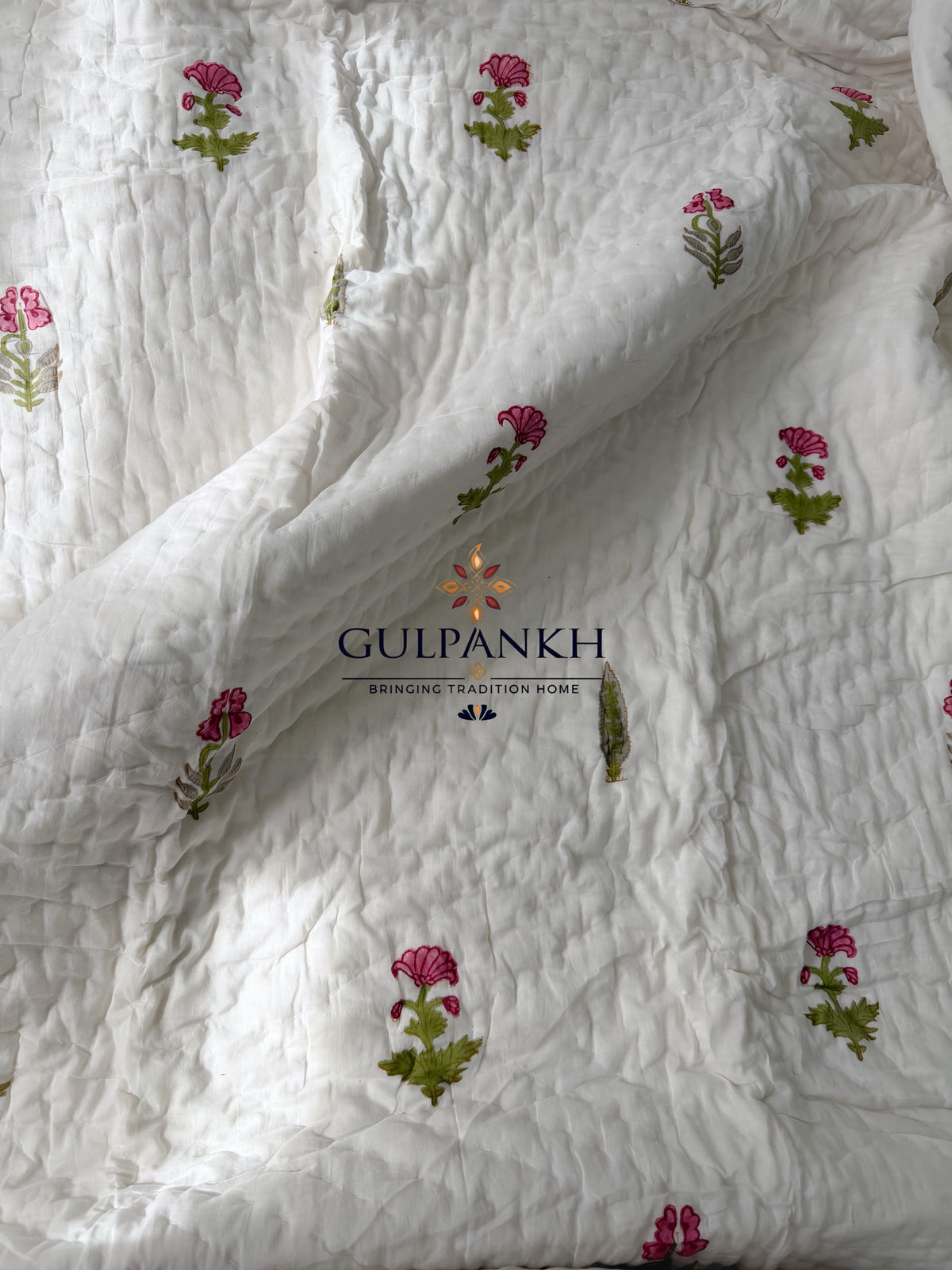 Hand Block Printed Reversible Cotton Quilt - Gulabi Saanjh | Gulpankh Canada